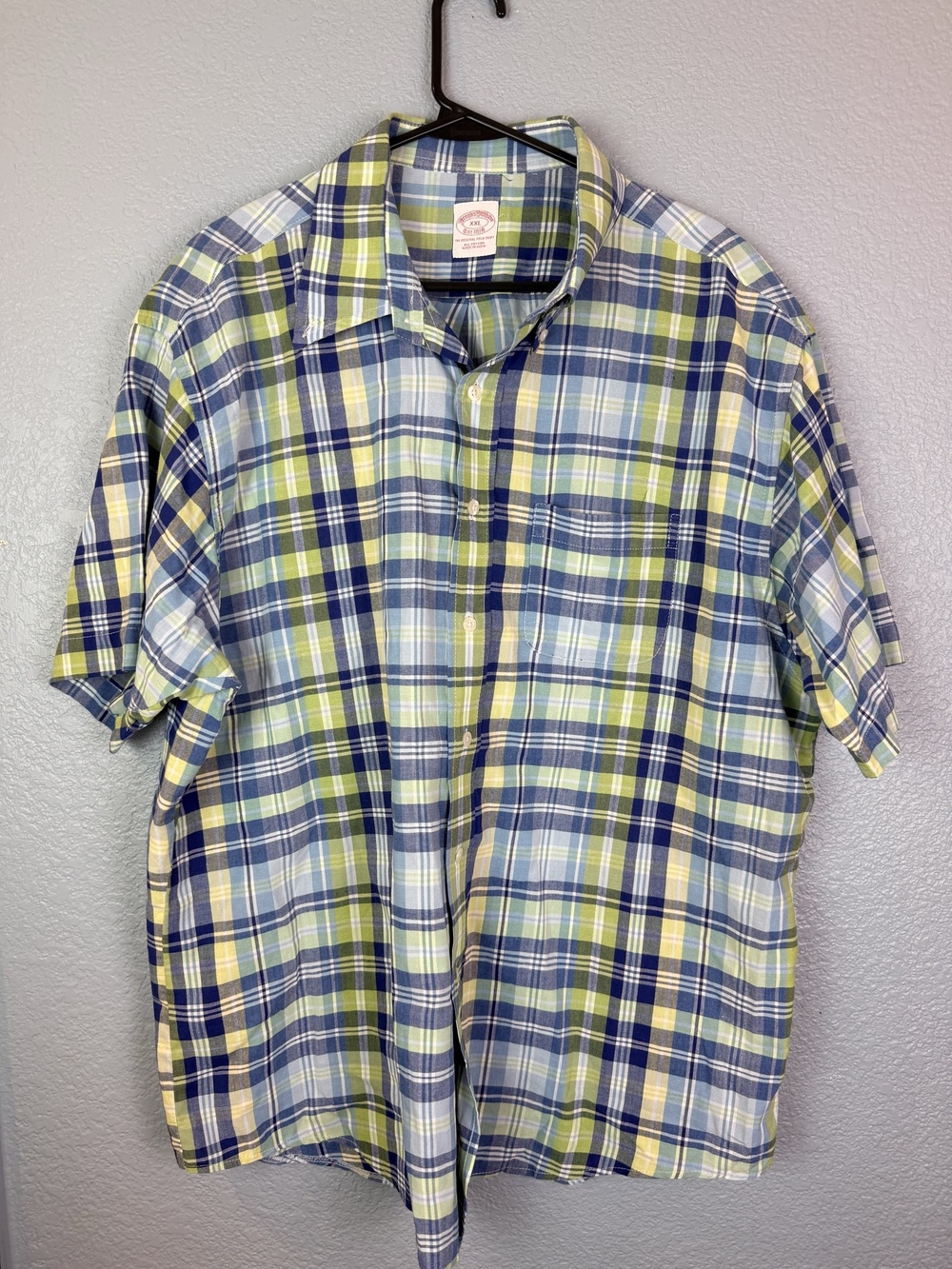Brooks Brothers Shirt Mens 2XL Multicolor Plaid Short Sleeve Button Up Cotton